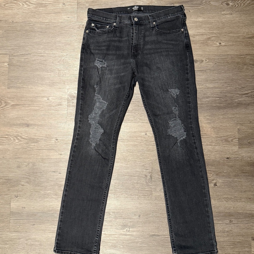 Hollister Black Distressed Slim Straight Jeans
